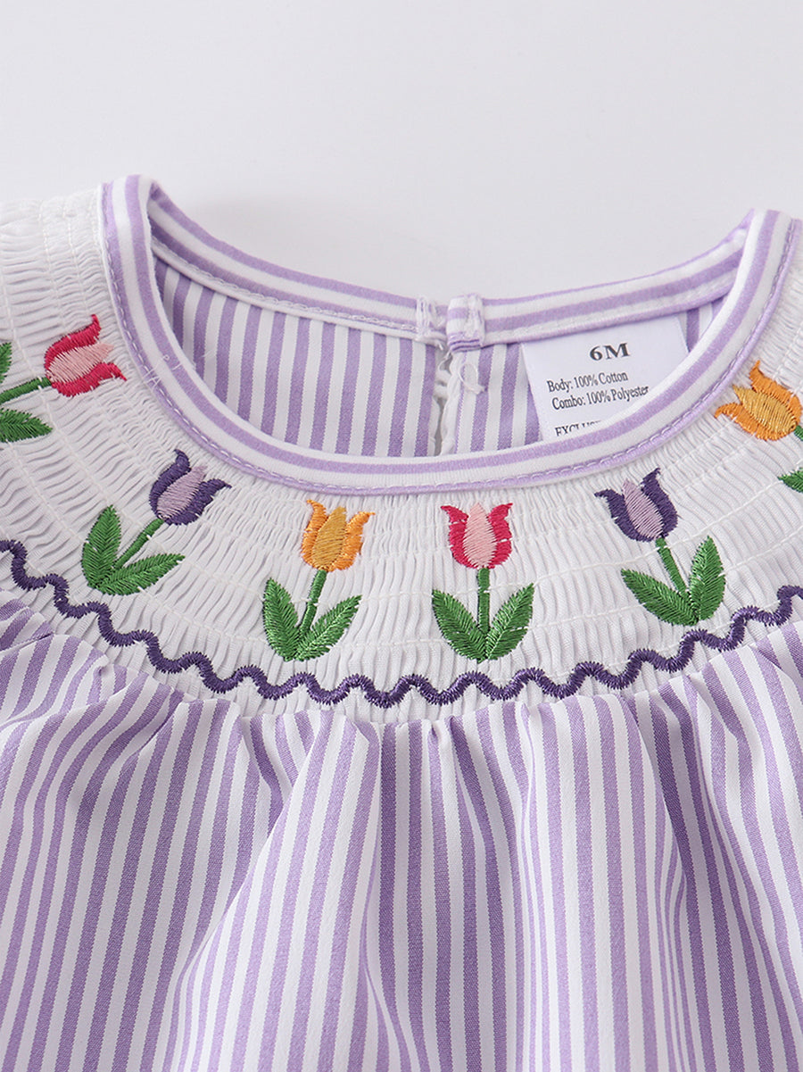 Summer Stripe Flowers Smocked Baby Set