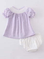 Summer Stripe Flowers Smocked Baby Set