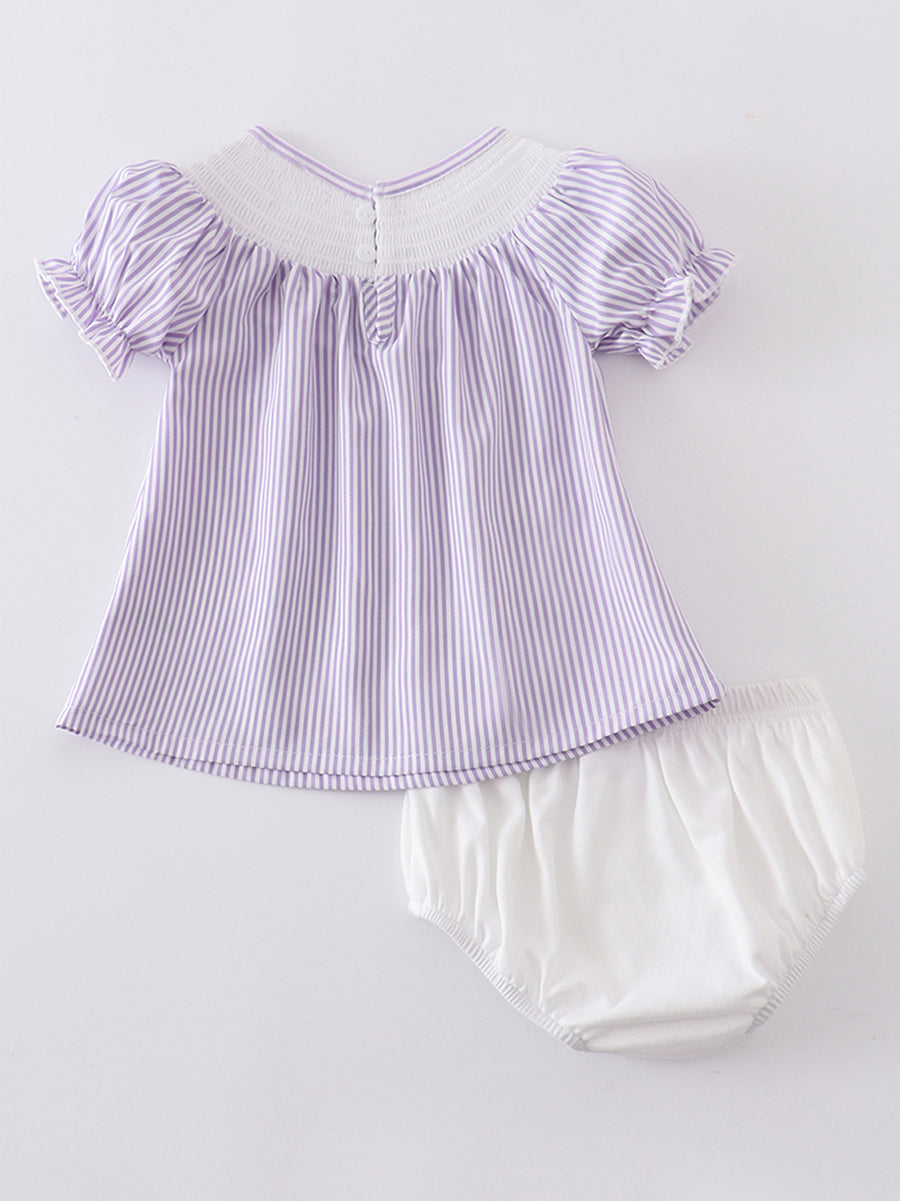 Summer Stripe Flowers Smocked Baby Set