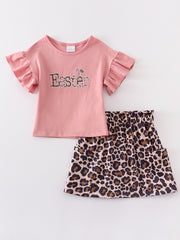 Dirty pink "easter"leopard  skirt set