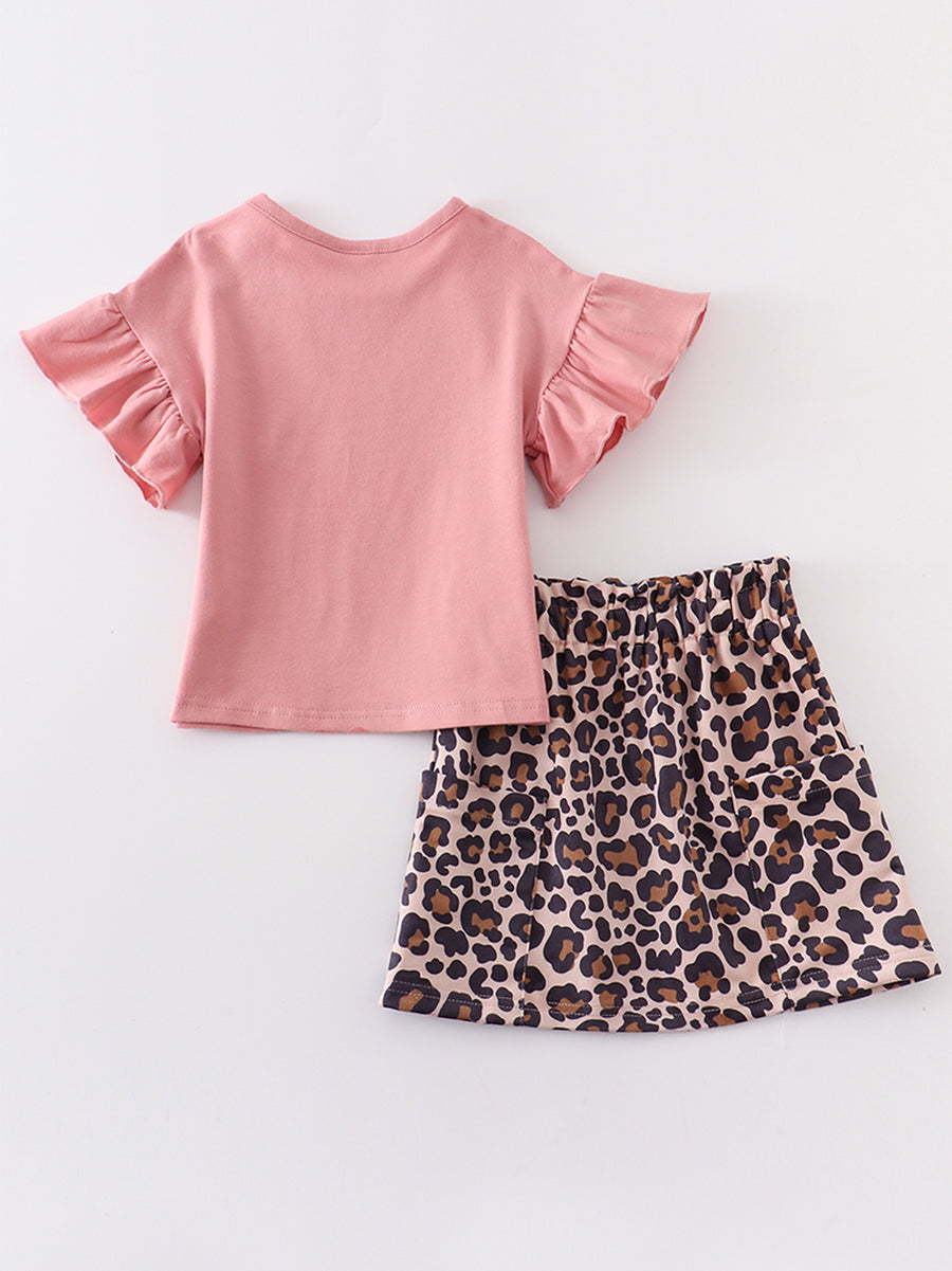 Dirty pink "easter"leopard  skirt set