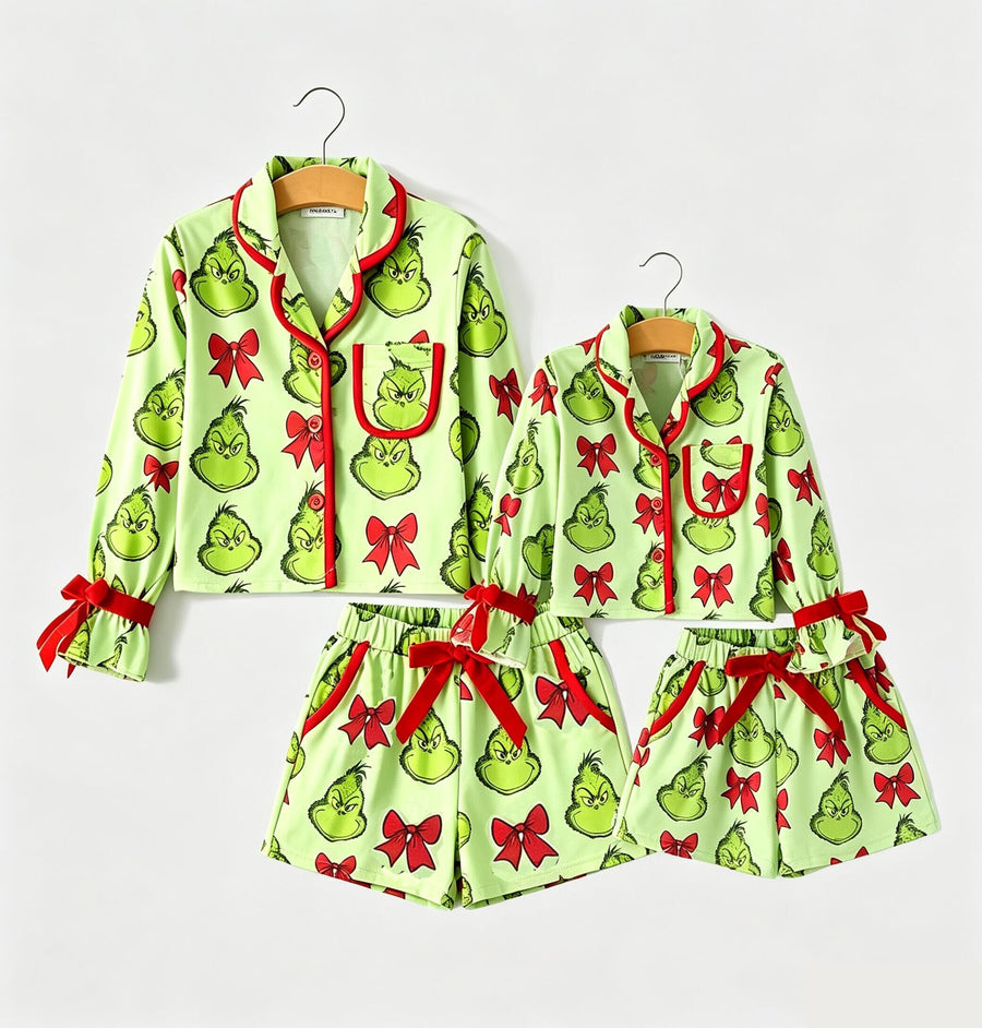 Mommy And Me Christmas  Character Bow Print Girls Pajama Set