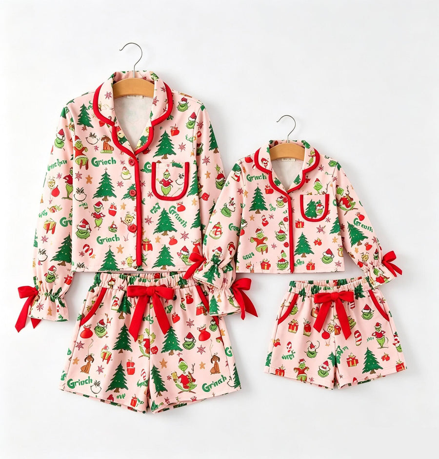 Christmas Tree Character Mommy And Me Ruffle Pajamas Set