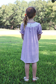 Halloween Girls Purple Smocking Ghost Bow Embroidery Plaid Dress