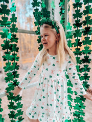 St. Patrick's Day Bow Shamrock Print Ruffles Girls Dress