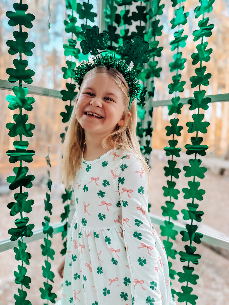 St. Patrick's Day Bow Shamrock Print Ruffles Girls Dress