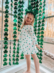 St. Patrick's Day Bow Shamrock Print Ruffles Girls Dress