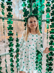 St. Patrick's Day Bow Shamrock Print Ruffles Girls Dress