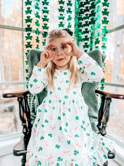 St. Patrick's Day Bow Shamrock Print Ruffles Girls Dress
