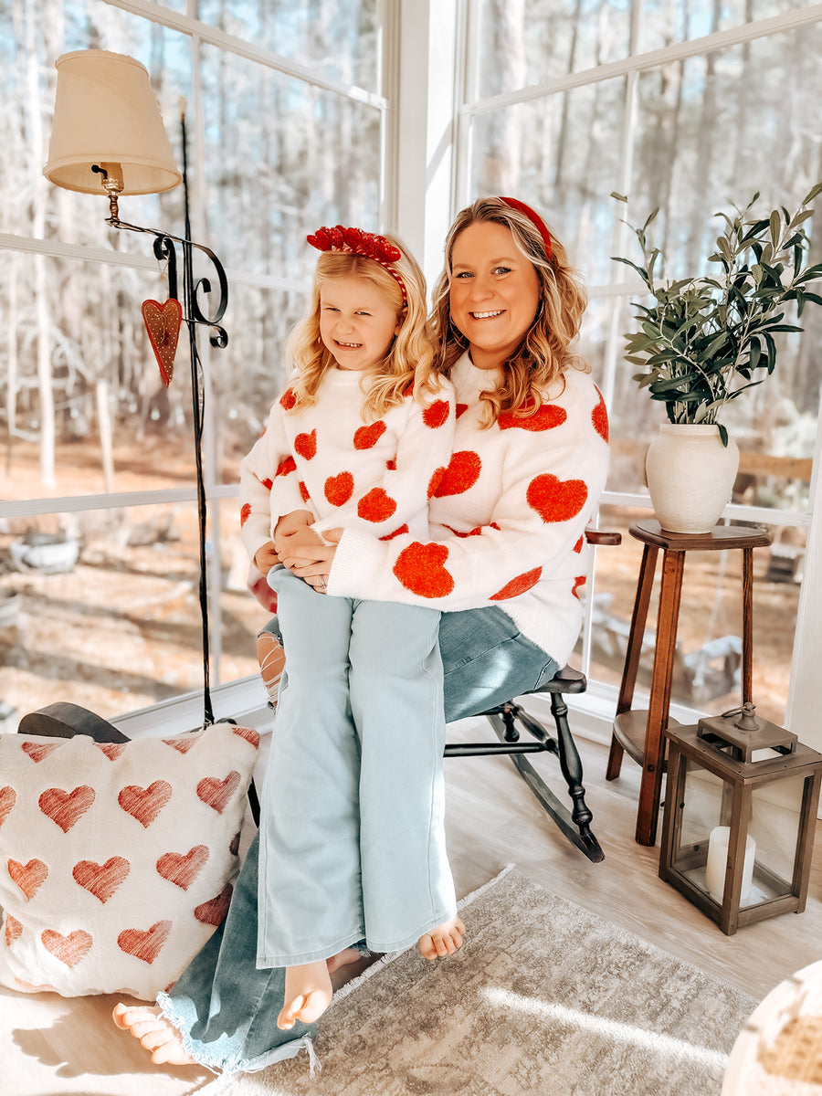 White Mommy & Me Heart Print Knit Pullover Sweater