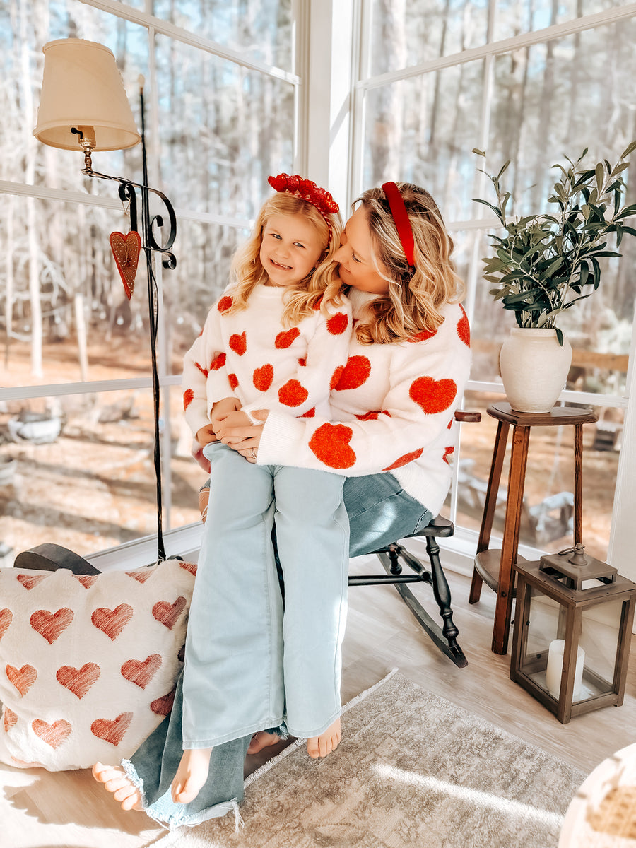 White Mommy & Me Heart Print Knit Pullover Sweater