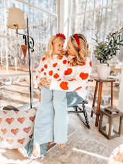 White Mommy & Me Heart Print Knit Pullover Sweater