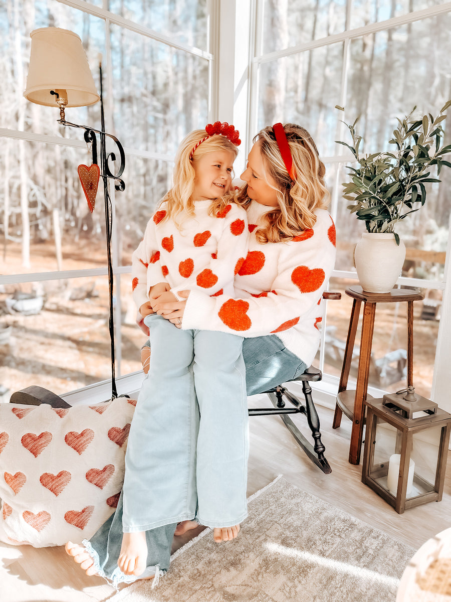 White Mommy & Me Heart Print Knit Pullover Sweater
