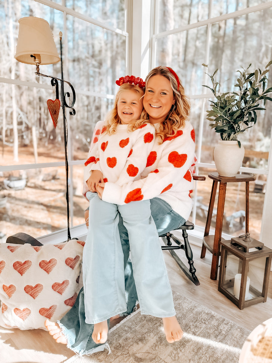 White Mommy & Me Heart Print Knit Pullover Sweater