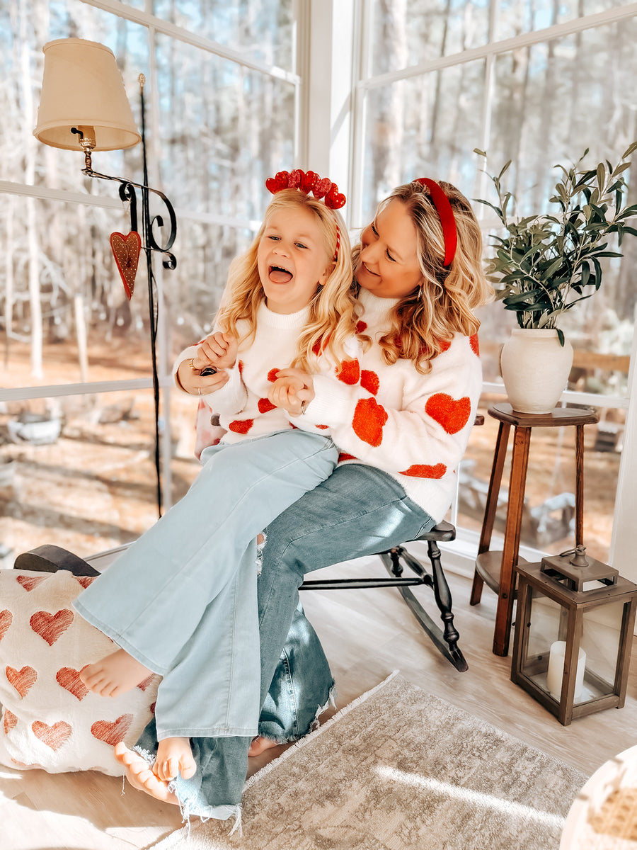 White Mommy & Me Heart Print Knit Pullover Sweater