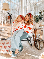 White Mommy & Me Heart Print Knit Pullover Sweater