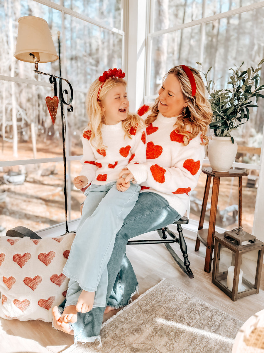 White Mommy & Me Heart Print Knit Pullover Sweater