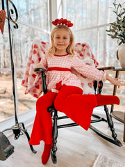 Girls Valentine's Day Heart Applique Plaid Outfits Set