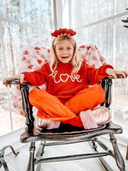 Valentine’s Day Girls Red Knit Sweater – "Love" Heart Embroidery Long Sleeve Pullover