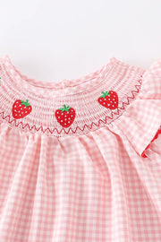 Baby Girls Strawberry Embroidered Plaid Smocked Dress