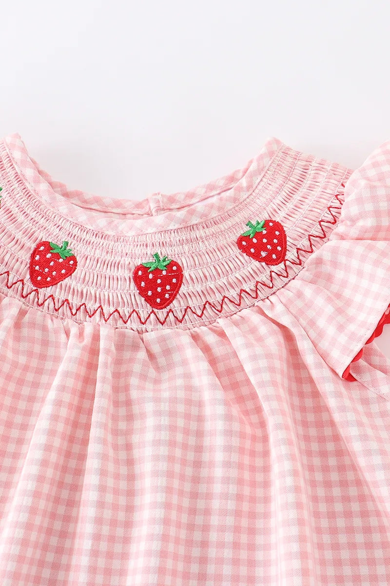 Baby Girls Strawberry Embroidered Plaid Smocked Dress