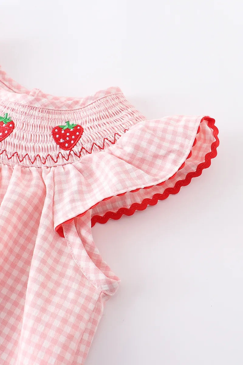 Baby Girls Strawberry Embroidered Plaid Smocked Dress