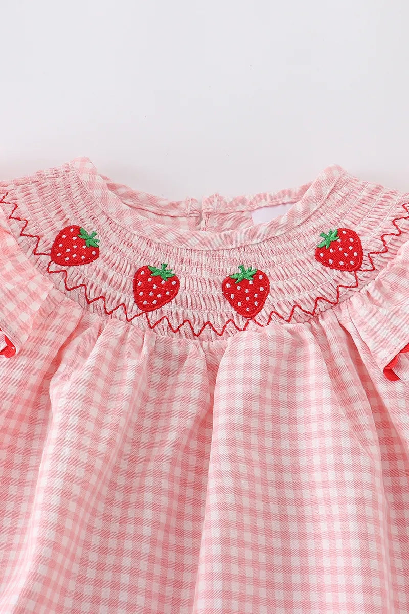 Baby Girls Strawberry Plaid Smocked Romper