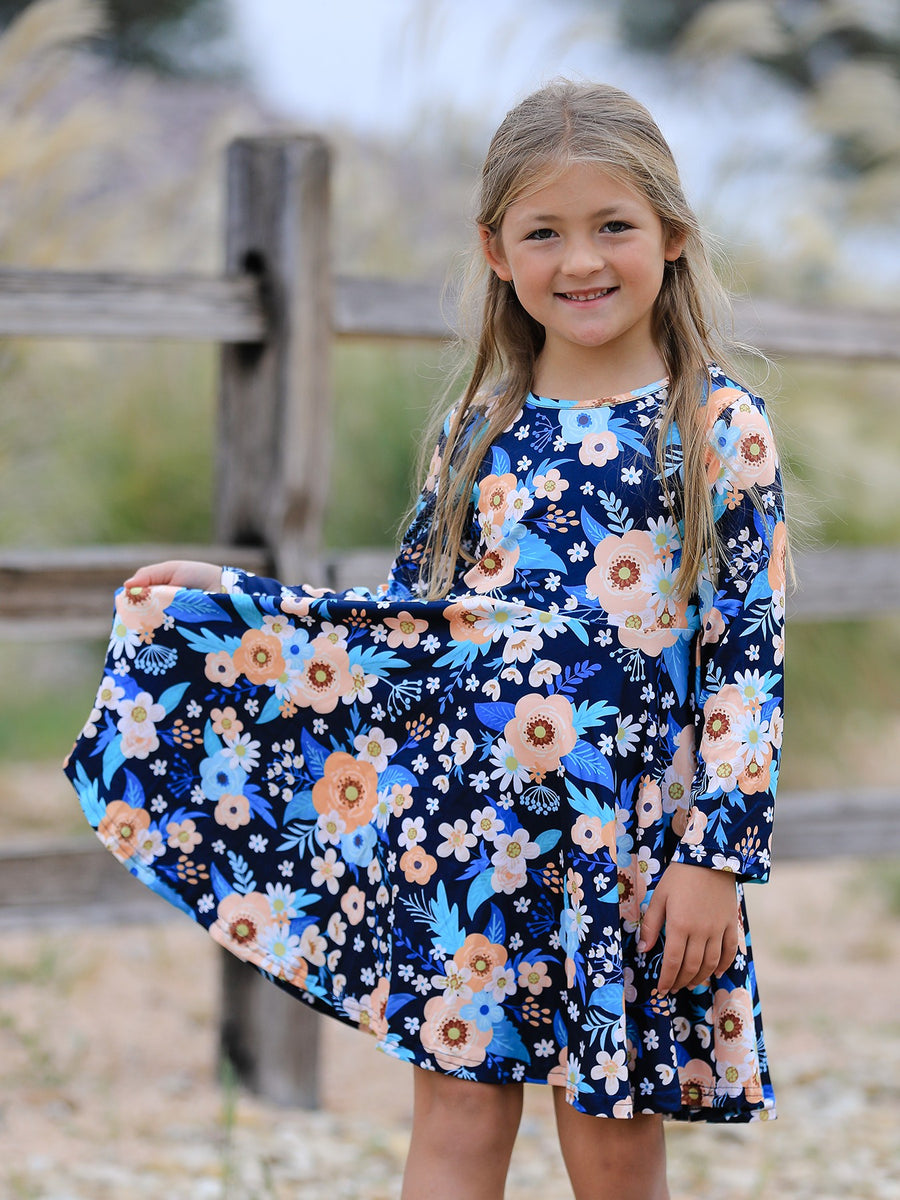 Girls Fall Floral Print Dress