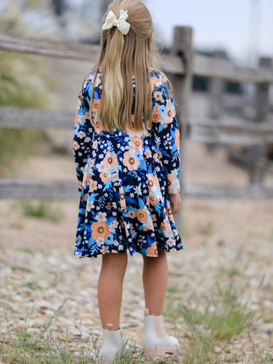 Girls Fall Floral Print Dress