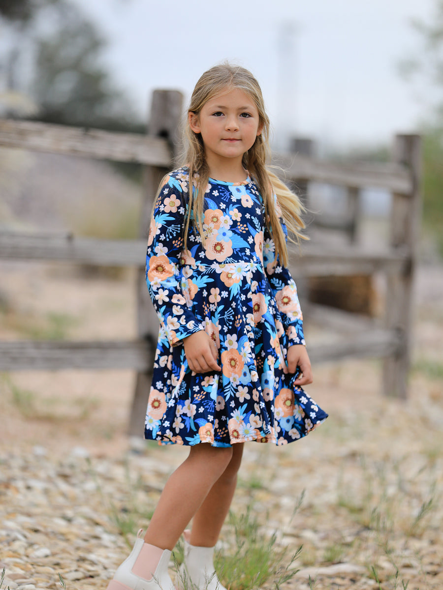 Girls Fall Floral Print Dress