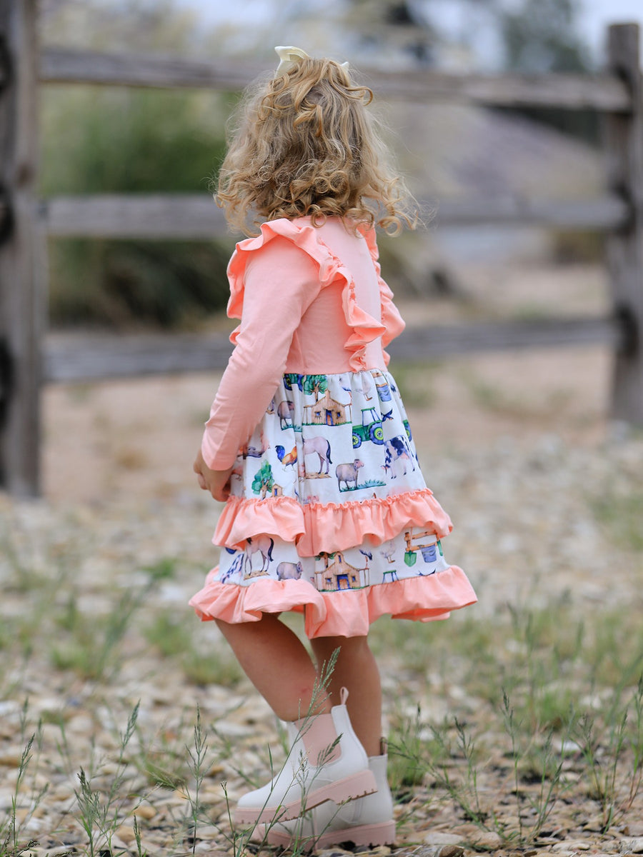 Farm Girl Ruffle Pink Print Dress