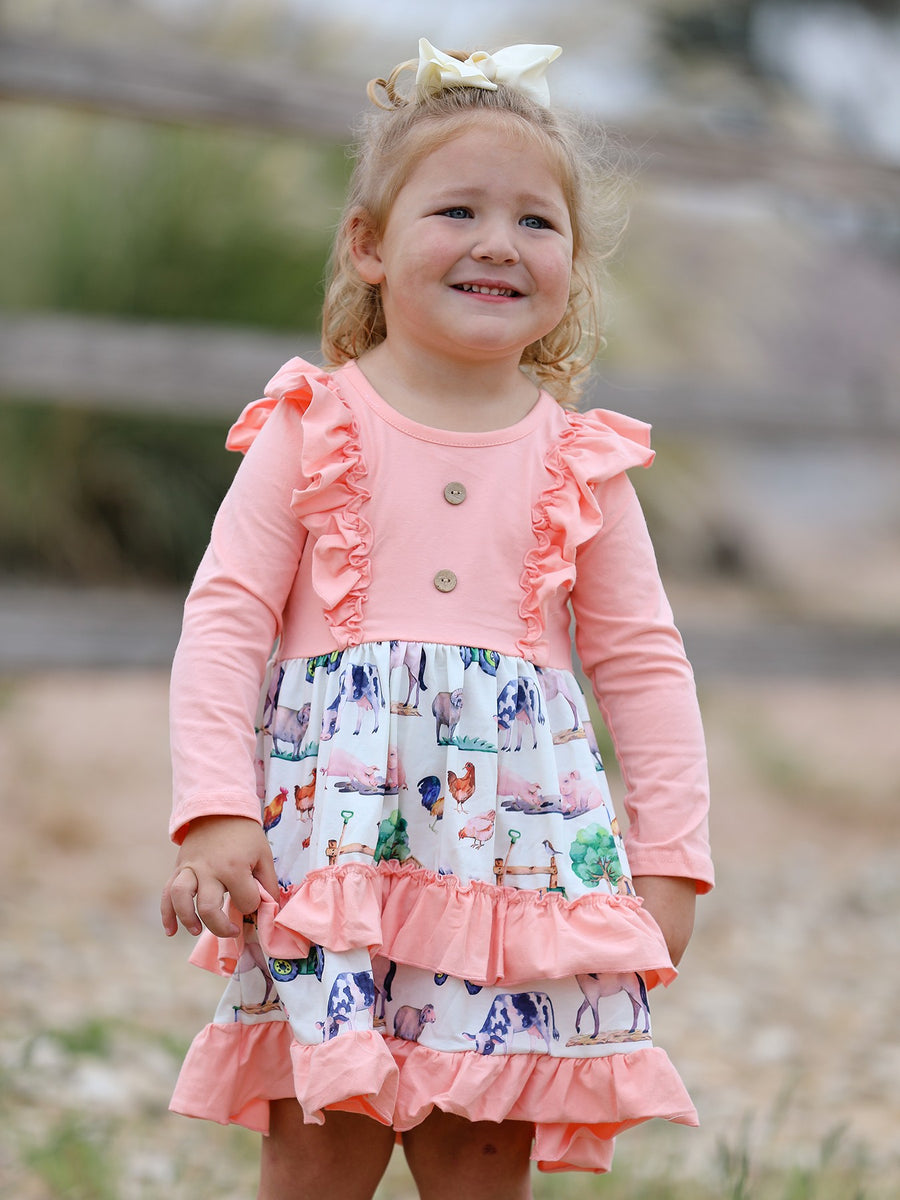 Farm Girl Ruffle Pink Print Dress