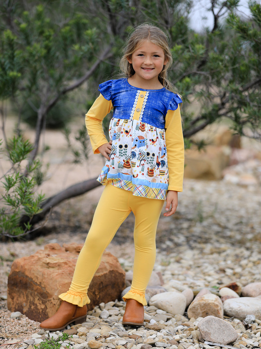 Farm Print Girls Outfits Set