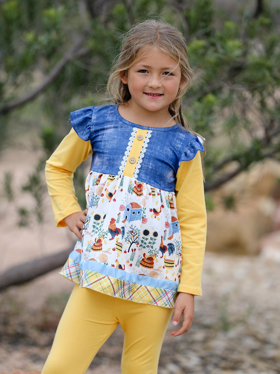 Farm Print Girls Outfits Set