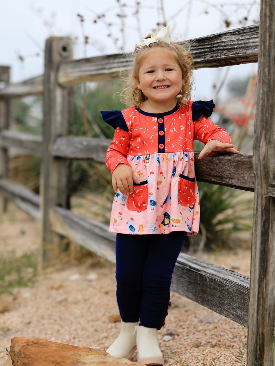 Girls Christmas Print Pocket Outfit Set