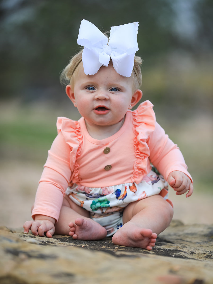 Farm Girl Ruffle Print Pink Romper