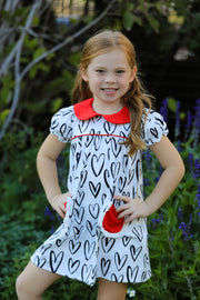 Valentine's Day Heart Print Bow Girls Dress with Pocket