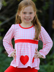 Girls Valentine's Day Heart Applique Plaid Outfits Set