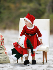 Christmas Red Velvet Girls Dress with hat