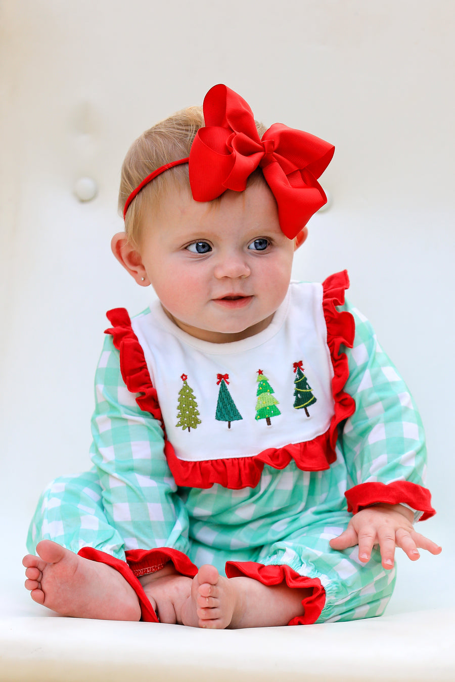 Christmas Tree Embroidered Girls Romper