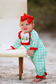 Christmas Tree Embroidered Girls Romper