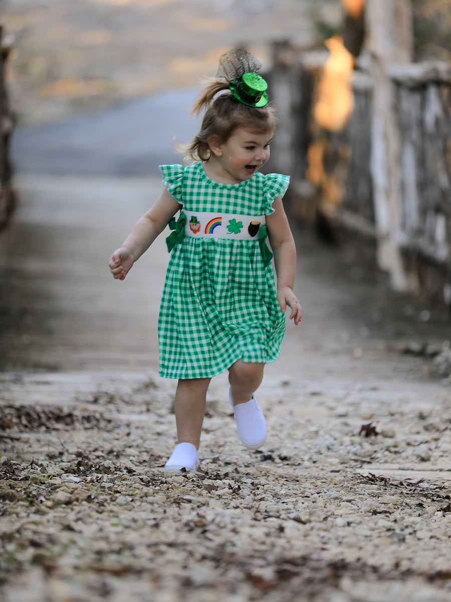 St. Patrick's Day Girls Shamrock Smocking Embroidery Dress