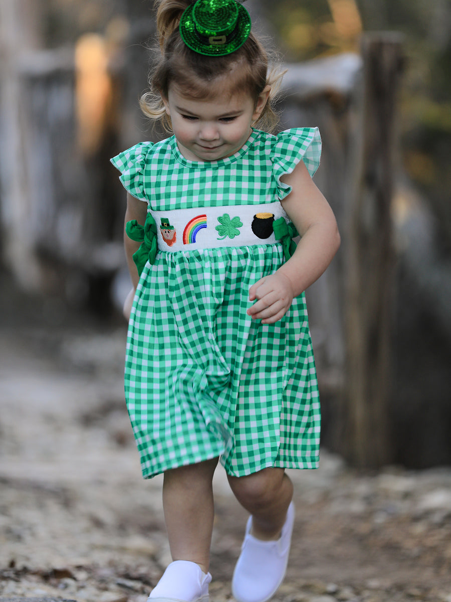 St. Patrick's Day Girls Shamrock Smocking Embroidery Dress