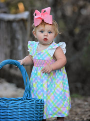 Colored Plaid Smocked Girl Dress