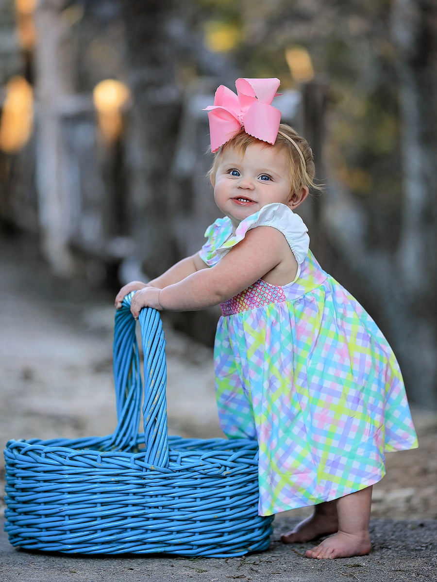 Colored Plaid Smocked Girl Dress