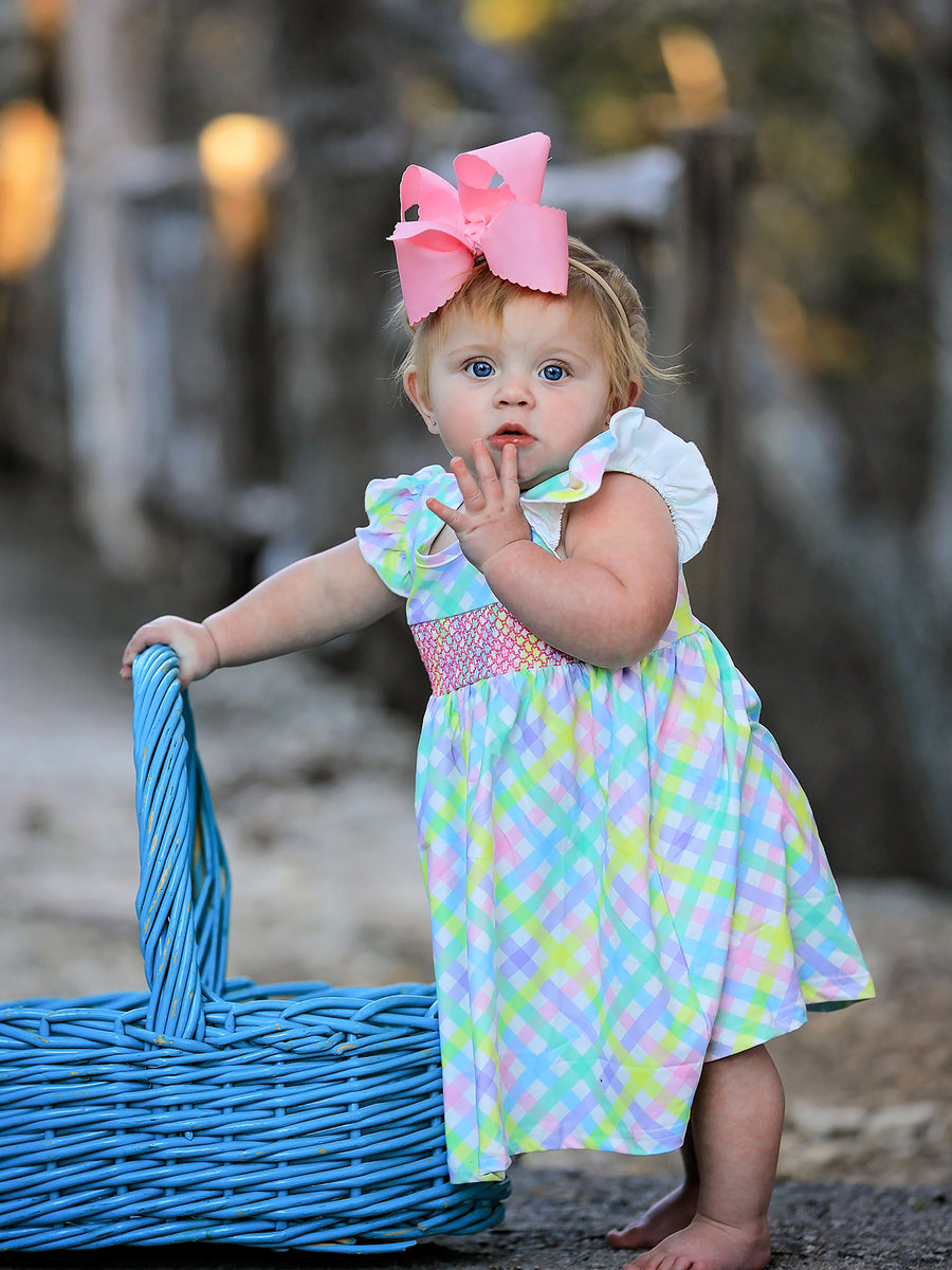 Colored Plaid Smocked Girl Dress