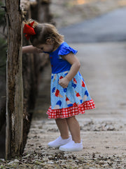 Independence Day Ice Cream Print Plaid Girls Ruffle Dress