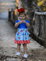 Independence Day Ice Cream Print Plaid Girls Ruffle Dress