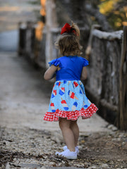 Independence Day Ice Cream Print Plaid Girls Ruffle Dress