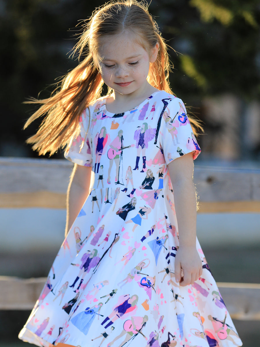 TS Print Milk Silk Short Sleeve Print Girls Dress